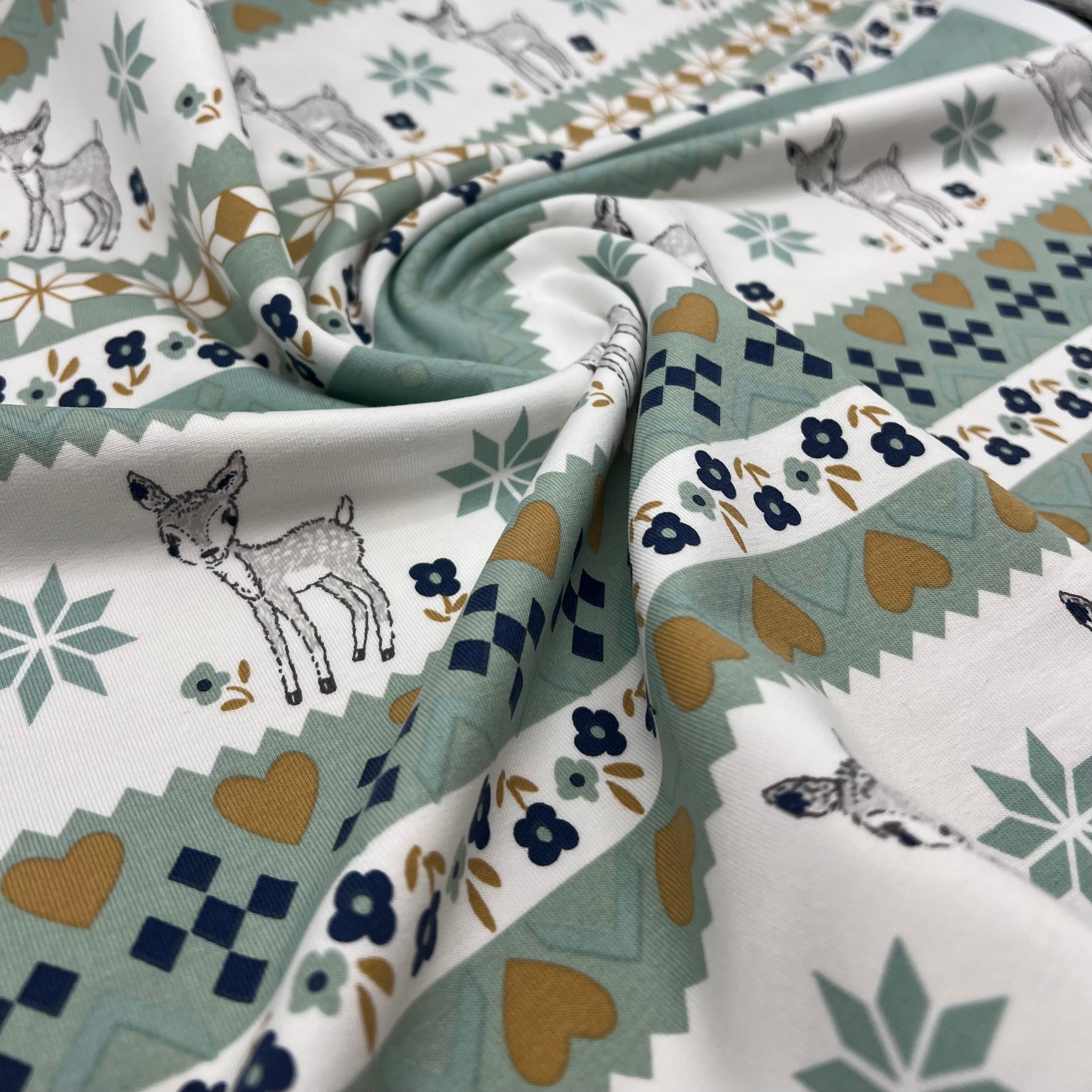 Mint Deer French Terry Loopback Cotton Jersey Lycra 4 Way Stretch